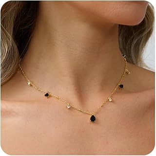 Gold Necklaces for Women 14K Gold Plated CZ Diamond Choker Necklace Red Emerald Green Blue Black Teardrop Necklace for Wedding Bridesmaid Prom Trendy Gold Jewelry Gift - Buy now