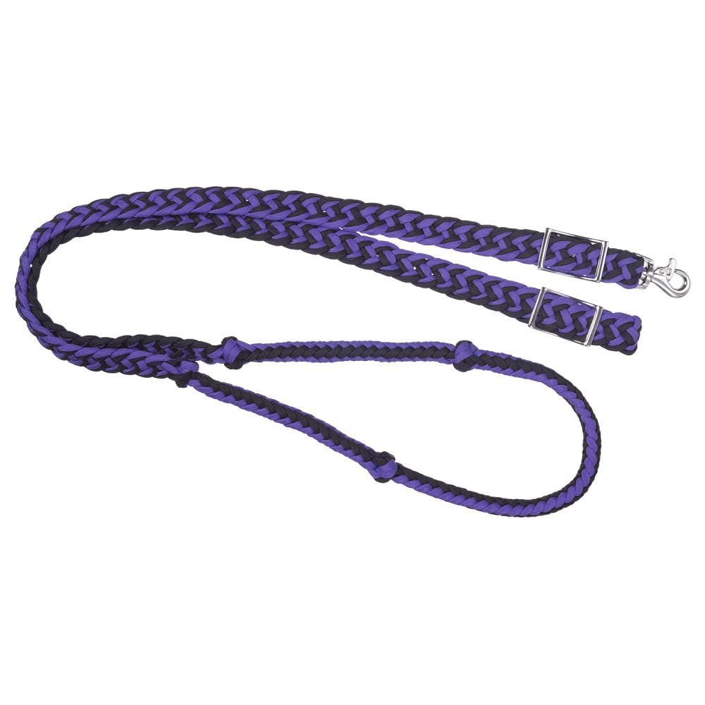 Tough 1 Knotted Cord Roping Reins, Purple/Black