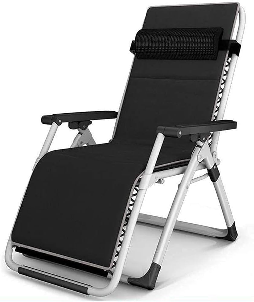 Chairs Folding Chairs Outdoor Zero- Recliners Leisure Chairs Folding Lawn Chairs Breathable Camping Deck Chairs with Pillows Lounge Steel Structure Folding Chairs (Black 95x66x15cm)