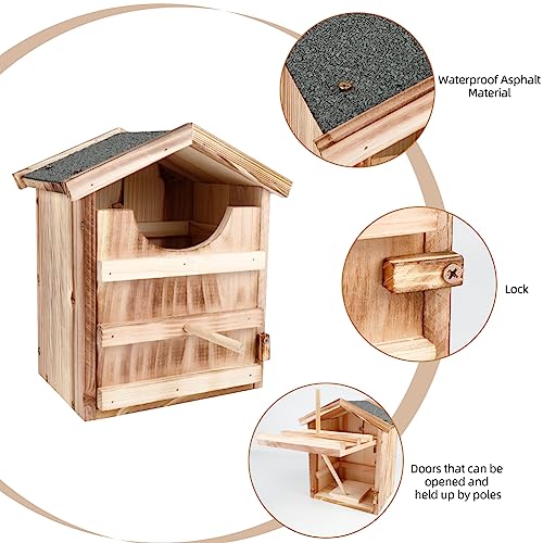 Image of Owl House Owl Nesting Box for Outside: Handmade Wooden Bird House with Bird Stand - 100% Solid Wood Nesting Box