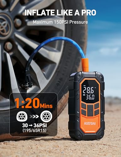 Image of AstroAI S8 Air Nano Jump Starter with Air Compressor, 1500A Peak Car Battery Jump Starter Portable (6.0 Gas /3.0L Diesel) with 150PSI Auto-Shutoff Tire Inflator, 12V Battery Charger Booster(Orange)