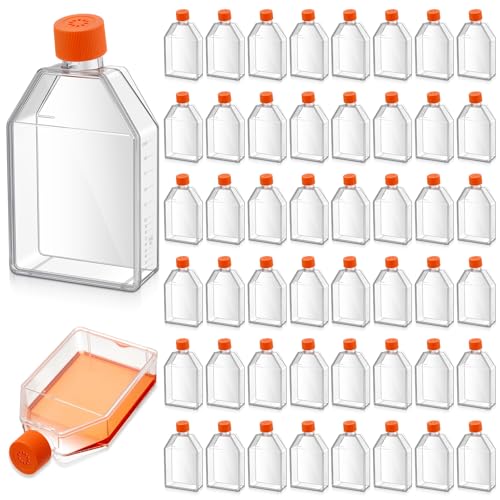 Kingdder 50 Pack Cell Culture Flasks Sterile Polystyrene Plastic Tissue Culture Bottle Flasks 75cm² TC Treated Sterile with Filter Caps and Scales for Labs, 6" x 3.1" x 1.5''