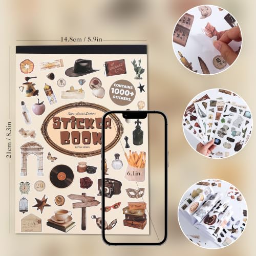 Image of Washi Stickers Set Vintage Aesthetic Sticker Book for Journaling, DIY Decorative Paper Sticker Decals for Bullet Journal Art Scrapbooking Diary Card Craft Gift Album (Aesthetic Style 5)