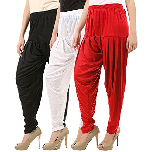 Image of Buy That Trendz Combo Offer (Pack of 3) Cotton Viscose Lycra Dhoti Patiyala Salwar Harem Bottoms Pants for Womens (White, Maroon, Black)