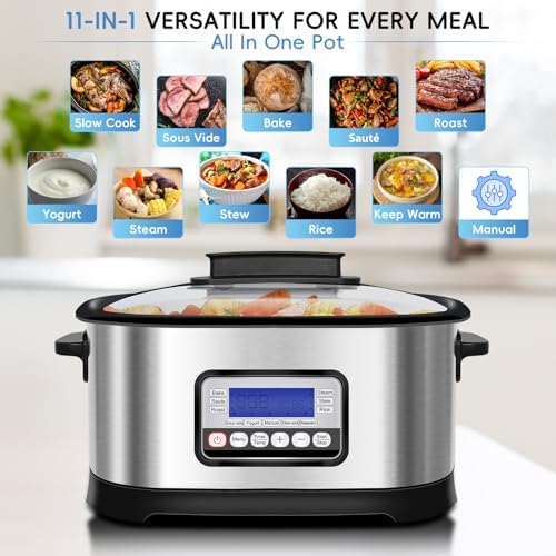 6.5 Quart Multi Cooker 11-in-1, Programmable Slow Cooker with Timer & Temperature Control for Families Meals, 1500W with Bake, Sauté, Roast and Sous Vide - Thumbnail 2