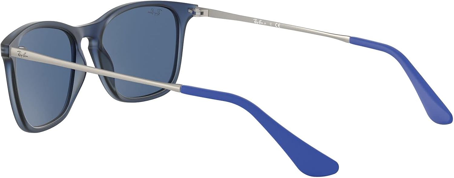 Ray-Ban Junior Kids' Rj9061Sf Asian Fit Rectangular Sunglasses, Rubber Transparent Blue/Dark Blue, 52 mm : Clothing, Shoes & Jewelry