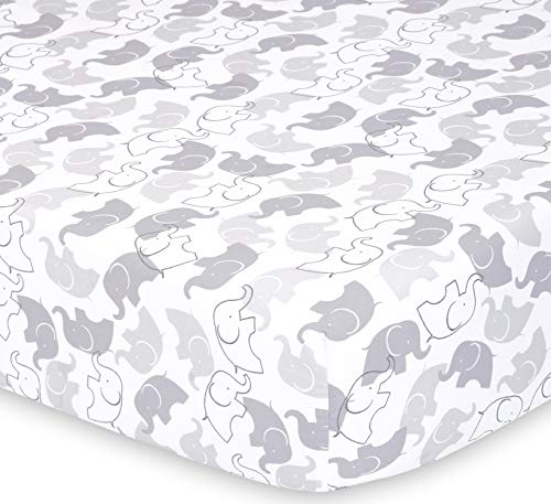 The Peanutshell Fitted Crib Sheet Set For Baby Boys Or Girls, Grey Elephants And Stripes, Unisex 2 Pack Set #TOP5
