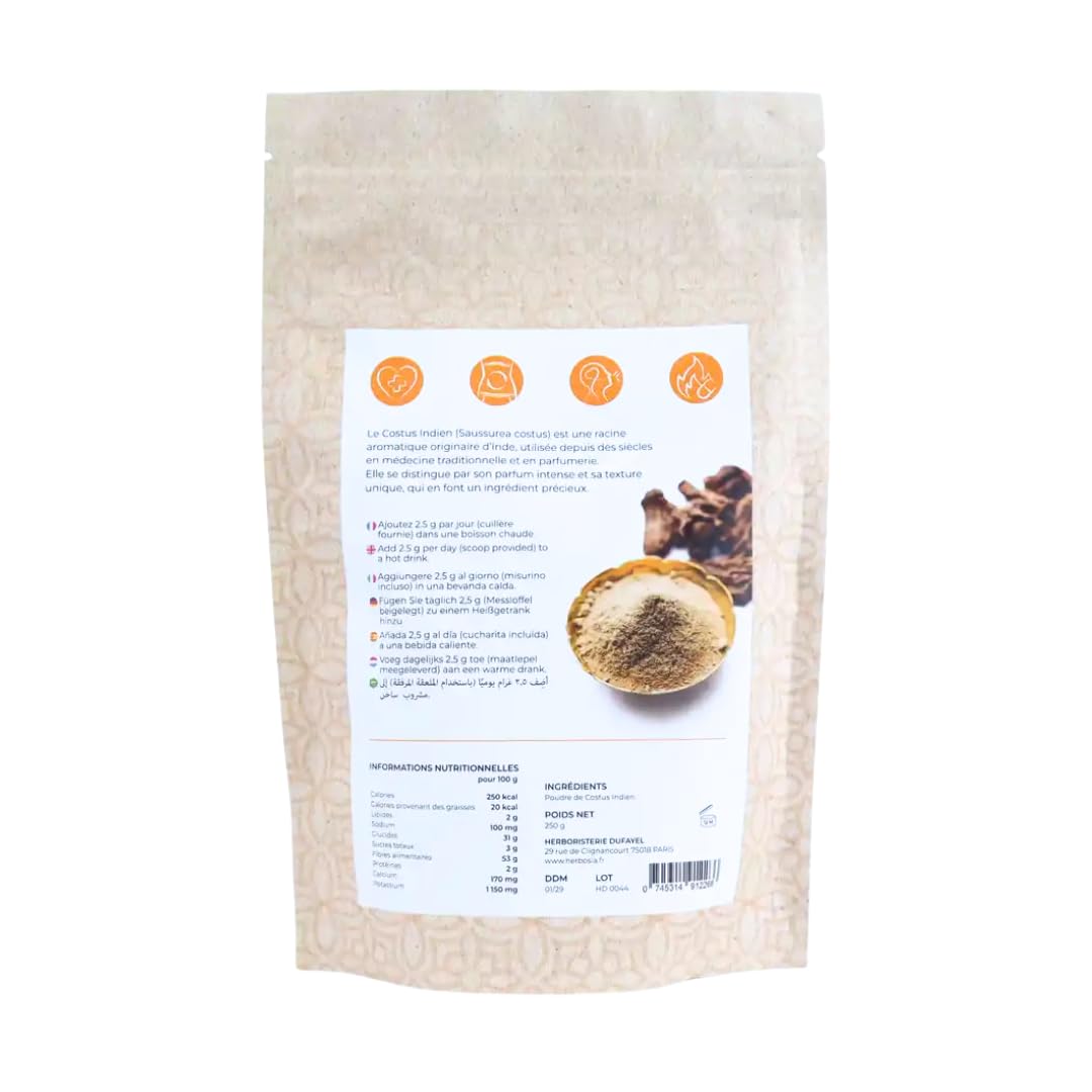 Poudre de Costus Indien 250 g – Racine en Poudre – 100% Végan Sans OGM – Texture Fine & Arôme Intense – Sachet Refermable + Cuillère Doseuse