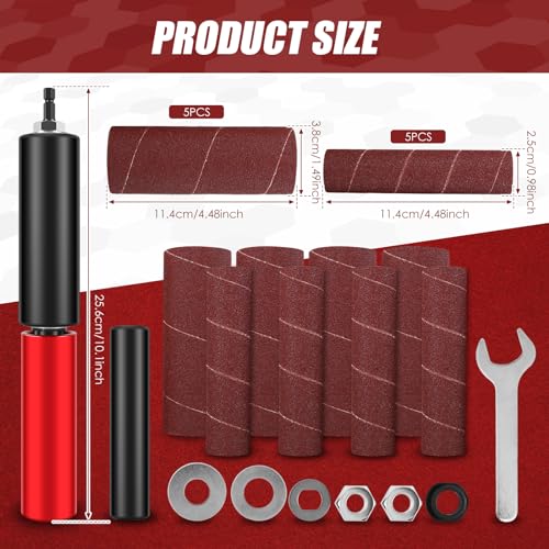 Image of Drum Sander Set, Portable Rubber Sanding Drum Spindle Sander Adapter, Hand-Held Spindle Sanding Drum with 120 Grit Sandpaper Drum, Sanding Sleeves Power Drill Driven Drum Sander