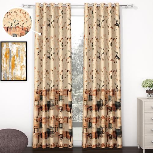Image of Story@Home Blackout Digital Print Long Door Curtains 9 Feet Long Set of 1 | Room Darkening Curtain | Thermal Insulated Curtains for Living Room | (118 x 275 cm, Beige) | Perfect for Home Decor