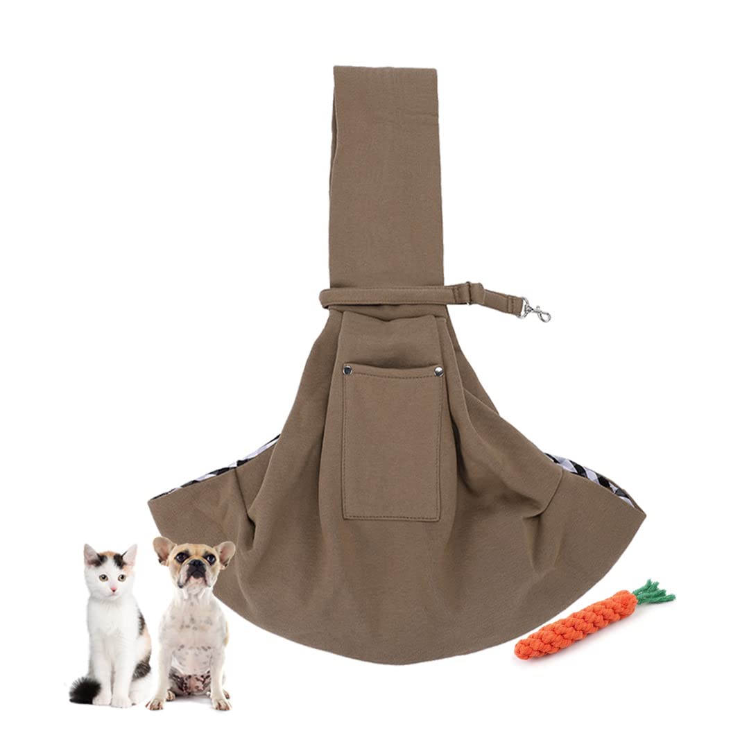 Treer Puppy Carrier Hands-Free Dogs Carrier 5kg Dog Carriers for Small Dogs, Wide-Shoulder Strap Cat Rabbit Puppy Sling for Outdoor Party Travel (One size,Khaki)