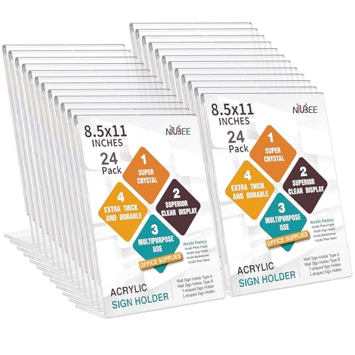 NIUBEE 24 Pack Slanted Back Acrylic Sign Holders 8.5 x 11