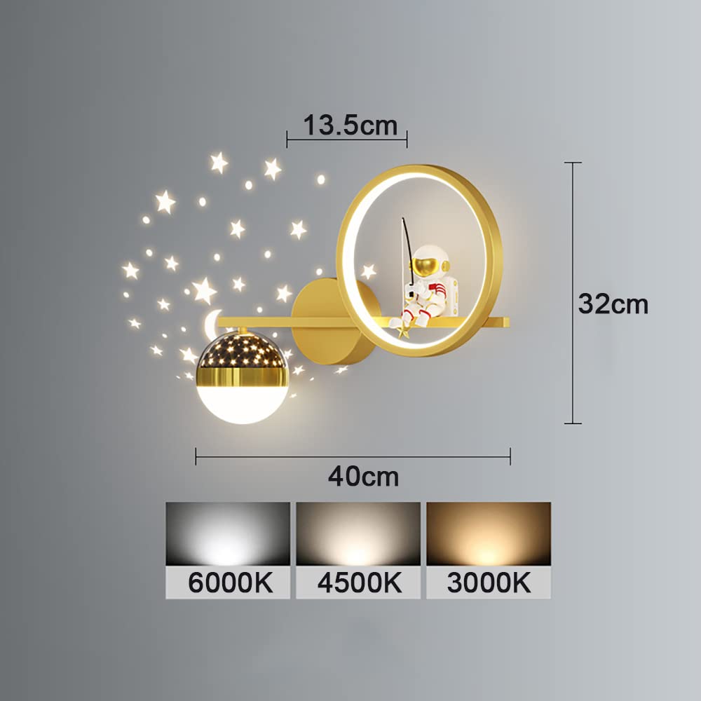 KZT Aplique Pared LED Infantil Moderna Regulable Lámpara de Pared Interior Astronauta Espacial Creativo Luz de Pared Interior para habitación de bebé Dormitorio cabecera Salón Regalos para Niños