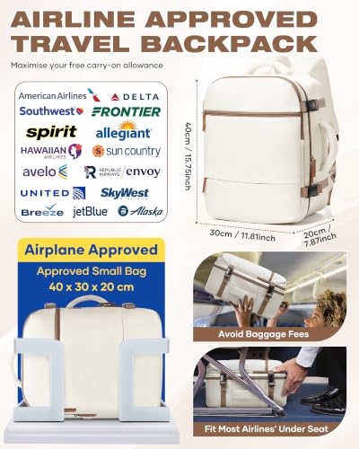 Image of suradar Travel Backpack for Women Men,Carry On Backpack Flight Approved Personal Item Travel Bag Laptop Backpack Waterproof Weekender Essentials Hiking Rucksack Casual Daypack Beige Brown