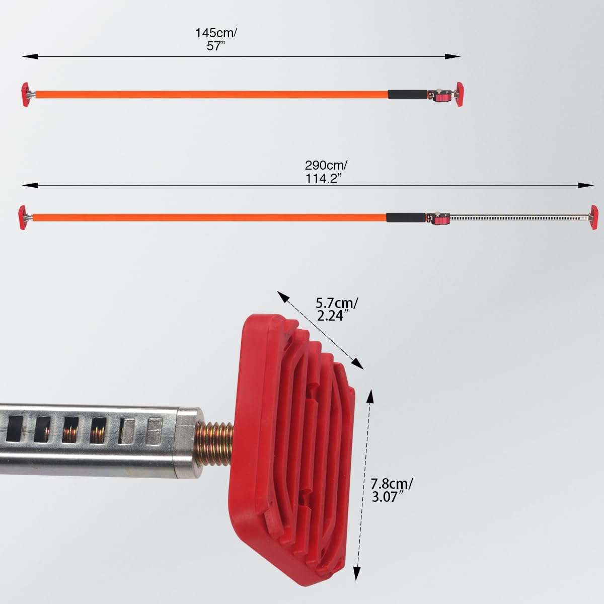 Poste de soporte ajustable, capacidad de 120 kg por par, sistema de soporte de tercera mano, se extiende hasta 290 cm, barra de soporte de acero para instalación de gabinetes, barras de