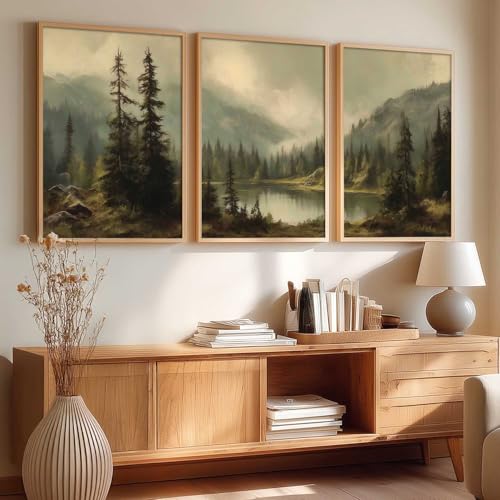 Image of kotart Big Aesthetic Mountains View Wall Art Paintings | Lake View Framed Painting | Nature Art Vastu Frames for Living Room Bedroom Wall Decor Set Of 3 (13X17 inch)