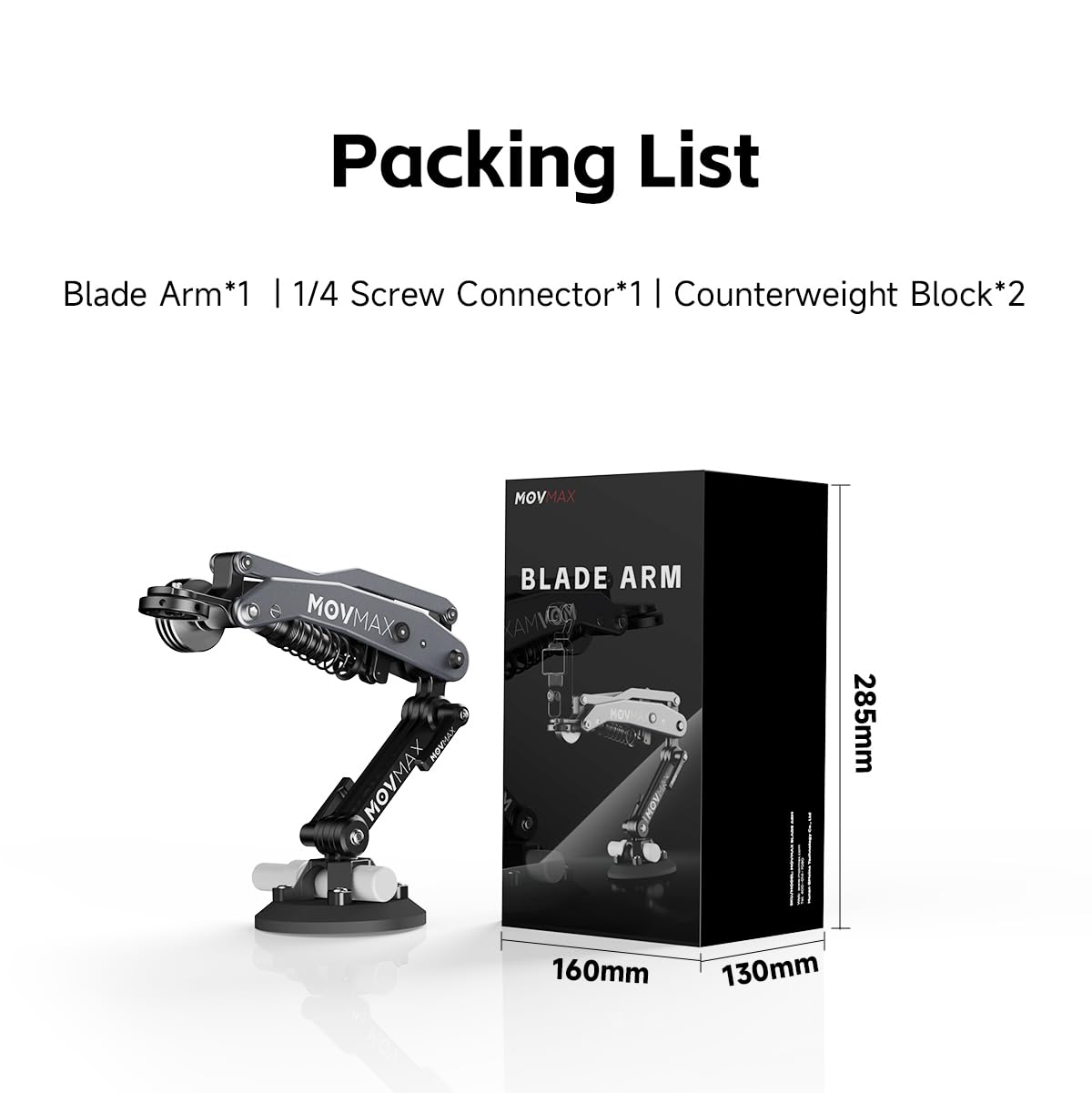 Movmax - Braccio lama per DJI osmo Pocket 3, supporto a ventosa per auto, stabilizzatore per fotocamere Pocket 3, Insta 360 e GoPro Hero, vite di bloccaggio universale 1/4, adatto per creatori di