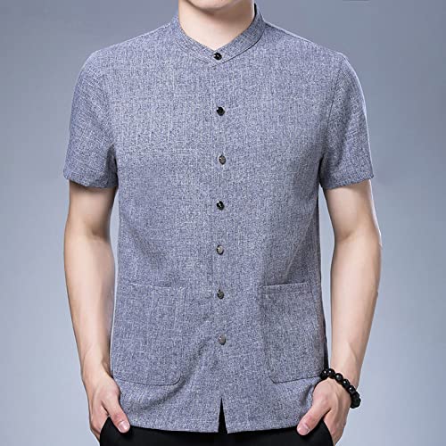 Chemise décontractée d'été grise anti-transpiration col montant homme