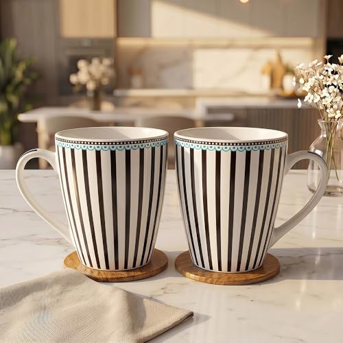 Image of UPC Premium Bone China Coffee Mug Set of 2 | Elegant Ceramic Tea & Coffee Cups for Home, Office & Cafe | Lightweight, Durable, Microwave & Dishwasher Safe Mug Set | Luxury Drinkware Collection