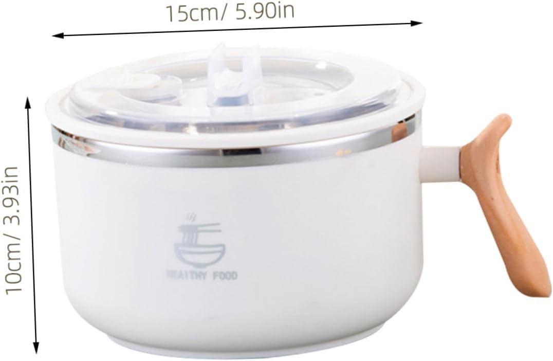 304 Stainless Steel Handle Noodle Bowl with Lid 1200ml White