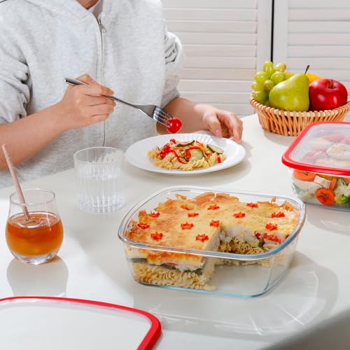 NUTRIUPS 9 x 9 Square Glass Baking Dish with Lid 2 Pack, 2.75QT LARGE and DEEP Baking Dish for Oven (Red, 2 Pack, 2.6L) by NUTRIUPS - Image 3