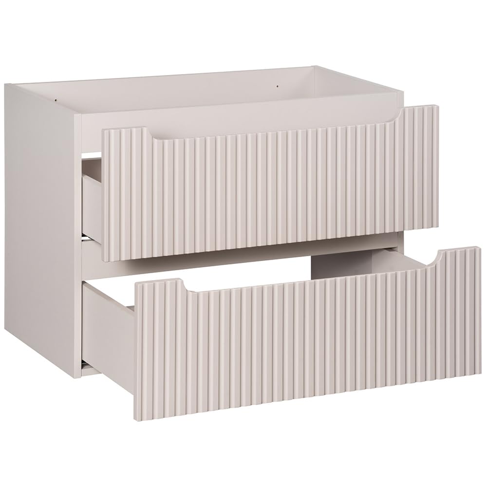 Lomadox Lavabo da bagno, 80 cm, con lavabo in ceramica, cashmere, parte anteriore scanalata