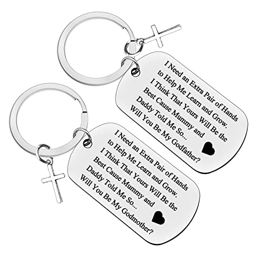 Xiahuyu Godparents Gifts from Godchild,Godmother Keychain Godfather Gift Godparent Proposal Gift Christian Gift, Silver4, S