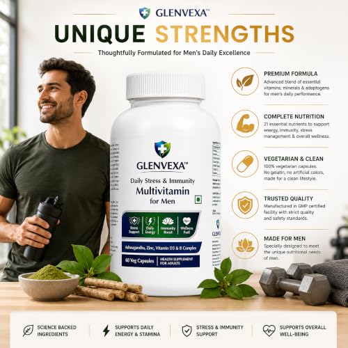 Image of Multivitamin for Men | 17 Essential Vitamins & Minerals with Ashwagandha Extract 500mg, Panax Ginseng, L-Theanine, Zinc, Vitamin D3, Vitamin C & B-Complex | Daily Energy, Stress & Immune Support | 60 Veg Capsules