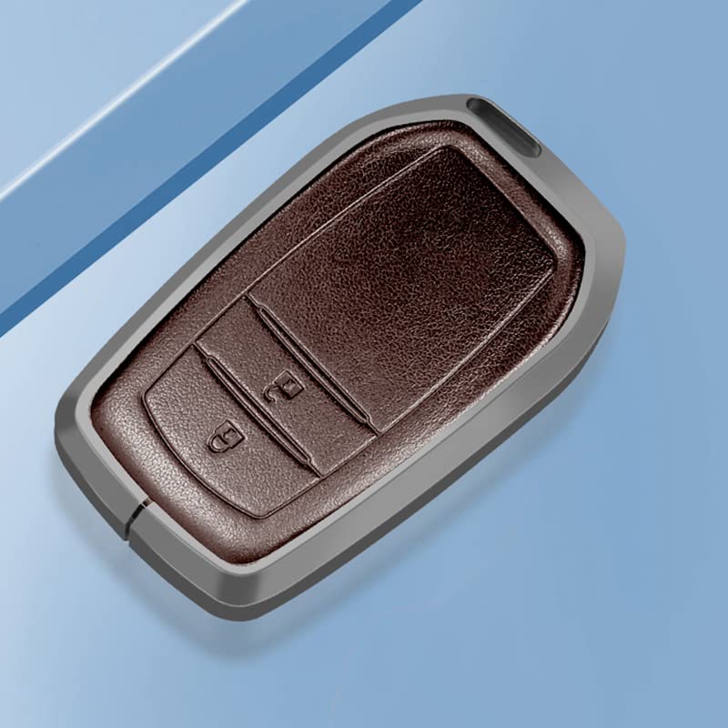 Image of KMH Aluminium Alloy with Leather Car Key Cover Compatible for Toyota Innova Crysta | Hilux 2022 Key Cover 2 Button Smart Key