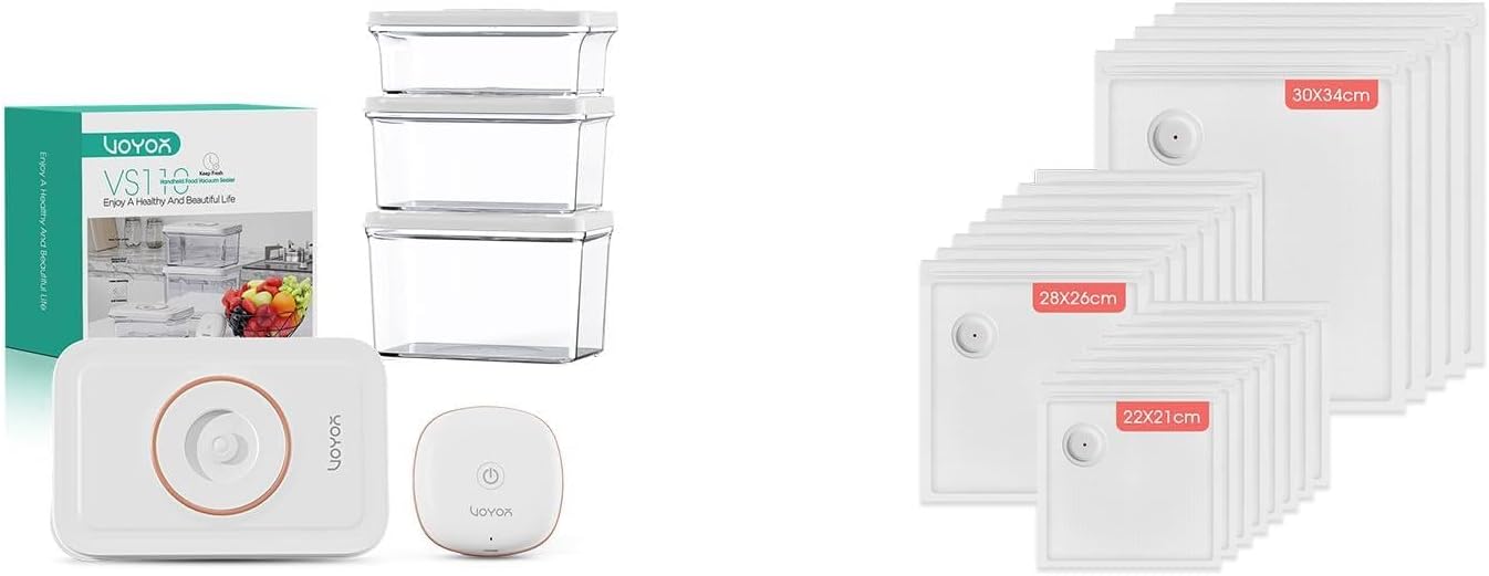 Handheld Vacuum Sealer for Food with 3 Vacuum Canisters - Vacuum Sealer Bags for Food 21 PCS