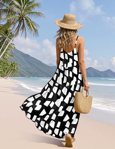 Image of YESNO Summer Bohemian Floral Dresses for Women Spaghetti Straps Maxi Dress Casual Flowy Dresses with Pockets ES0