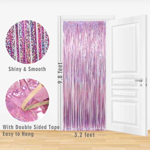 Image of GOER 3.2 ft x 8.2 ft Metallic Tinsel Foil Fringe Curtains Party Photo Backdrop Party Streamers for Birthday,Graduation,New Year Eve Decorations Wedding Decor(1 Pack,Laser Pink)