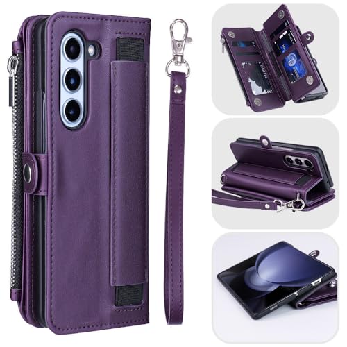 Étui Portefeuille pour Samsung Galaxy Z Fold 5 avec Fente pour Carte et Bandoulière Amovible