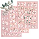 White Flower Nail Stickers Cute Nail Art Stickers Summer 5D Embossed Nail Decals for Nail Art Design