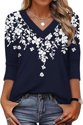 Image of XIEERDUO 3 /4 Length Sleeve Womens Tops V Neck T Shirts Summer Clothes Basic Blouses Dressy Casual 2026 Spring Outfits