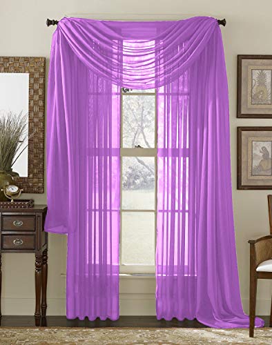 Juego de 3 Cortinas Transparentes con Costuras para Ventana y Bufanda, de Interior, 2 Paneles y 1 Bufanda a Juego