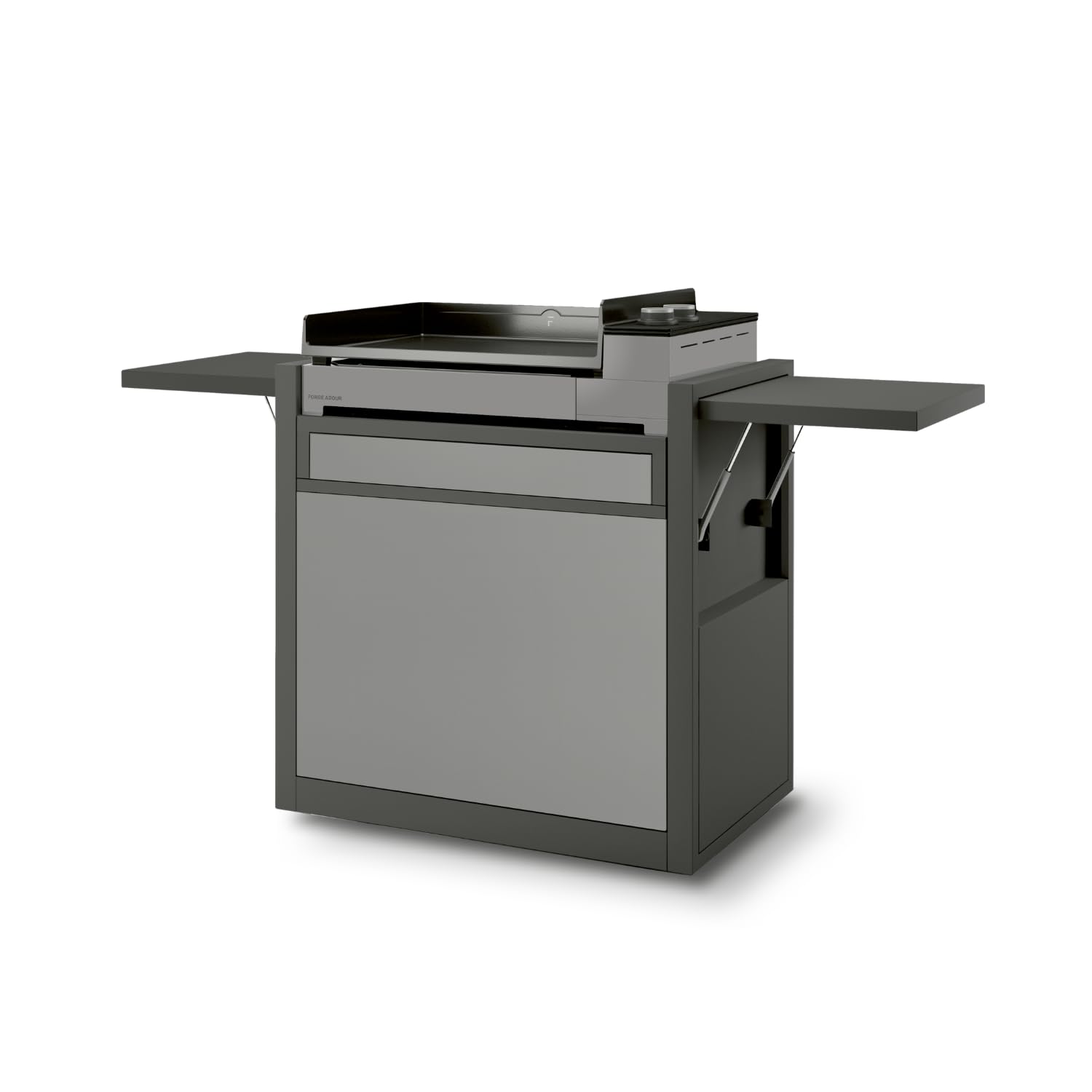 Forge Adour – Chariot Plancha Premium 60 cm Acier Noir et Gris, 4 Roues Pivotantes, Tablettes Rabattables, Compatible Plancha Premium Gaz ou Electrique 60 cm, Garantie 2 Ans