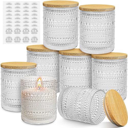 8 Pack Glass Candle Making Jars, 8 oz Clear Candle Making Containers Bulk with Lids Labels, Empty Candle Tins Making Supplies for Wedding Home DIY Gifts Table Decoration