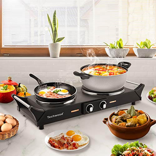 Techwood Hot Plate Electric Single Burner 1800W Portable Burner for Cooking with Adjustable Temperature & Stay Cool Handles, Non-Slip Rubber Feet, Black Stainless Steel Easy To Clean, Compatible for All Cookwares ES-3203 - Thumbnail 6
