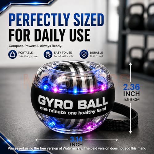 Image of Gyro Ball Wrist Trainer with LED | Auto Start Gyroscope Spinner Wrist Exerciser, Forearm Strengthener & Grip Trainer | Hand Gripper Ball for Finger, Hand & Arm Workout