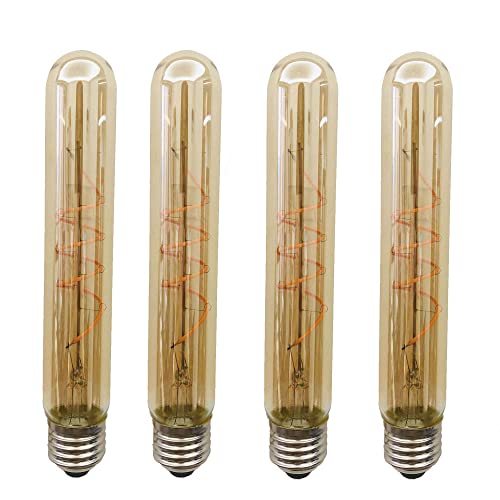 Ruihua T30 7W Dimmable Edison LED Filament Bulb 185mm Tubular Amber Glass Lighting Warm White 2700K 700LM Vintage Retro Lamp Screw Cap E27(4Pcs)