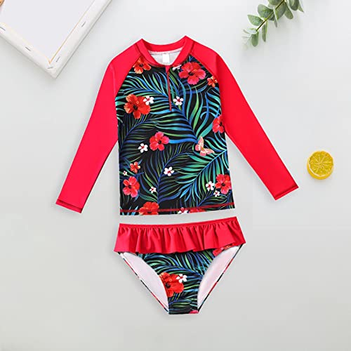 Girls Swimsuit Kids Girls Hawaii Ruffles Long Sleeve Zip Up Rash Guard Swimsuit Two Bikini Set Long Toddler Guard Suit4