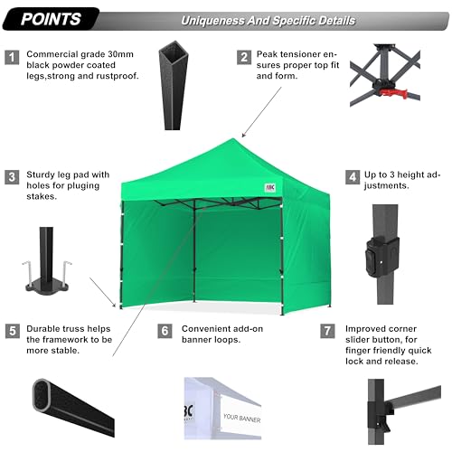 Image of ABCCANOPY Heavy Duty Easy Pop up Canopy Tent with Sidewalls 10x10, Kelly Green