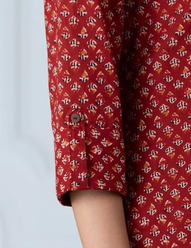 Image of Amazon Brand - Myx Women's Screen Print Straight Printed Regular Cotton Short Kurti (Available in Plus Sizes)