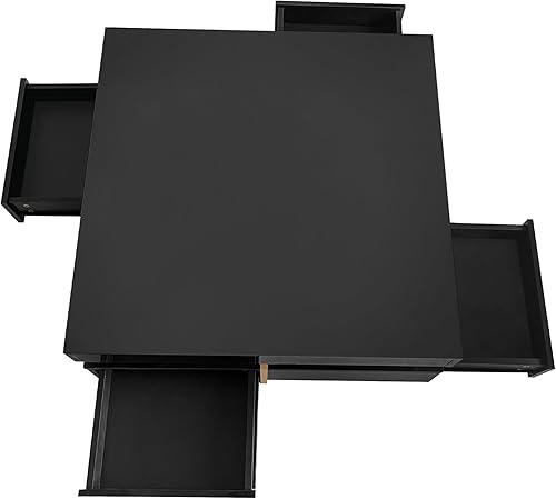 Miniatura 53 de Harper & Bright Designs Mesa de centro contemporánea con parte superior de mármol sintético, mesa de cóctel rectangular con ruedas giratorias, mesa