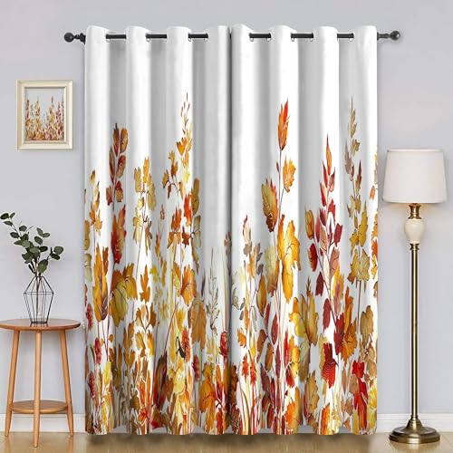 Genérico Cortinas Salon Planta Cortina Ventana Hoja De Arce Cortinas Termicas Aislantes Frio y Calor con Ojales Cortina Opaca Infantil 2 Piezas x 85 x 200cm(An x Al) R1389