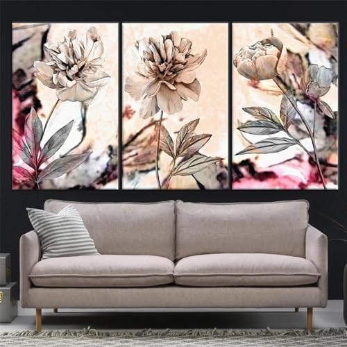 Affiches sur toile vintage fleurs décoration murale salon moderne triptyque grand format