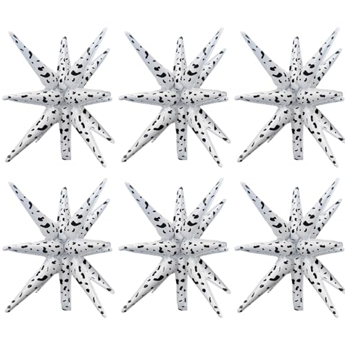 6 Pcs Spots Star Foil Balloons One-Piece 14-Pointed Star Balloon 4D Starburst Cone Mylar Balloon 22inch Christmas Birthday Wedding Wedding Anniversary Party Supplies (Spots)
