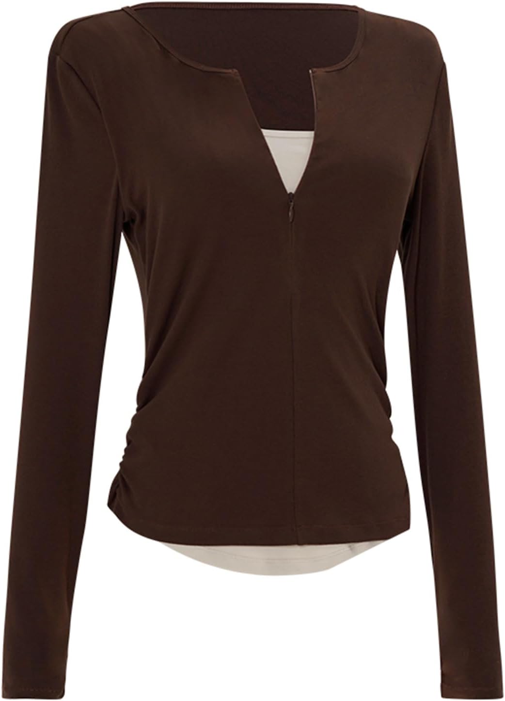 Long Sleeve Teen Girls Women Athletic Shirts, Faux-2 Pieces Dance Tops Undershirts for Yoga
