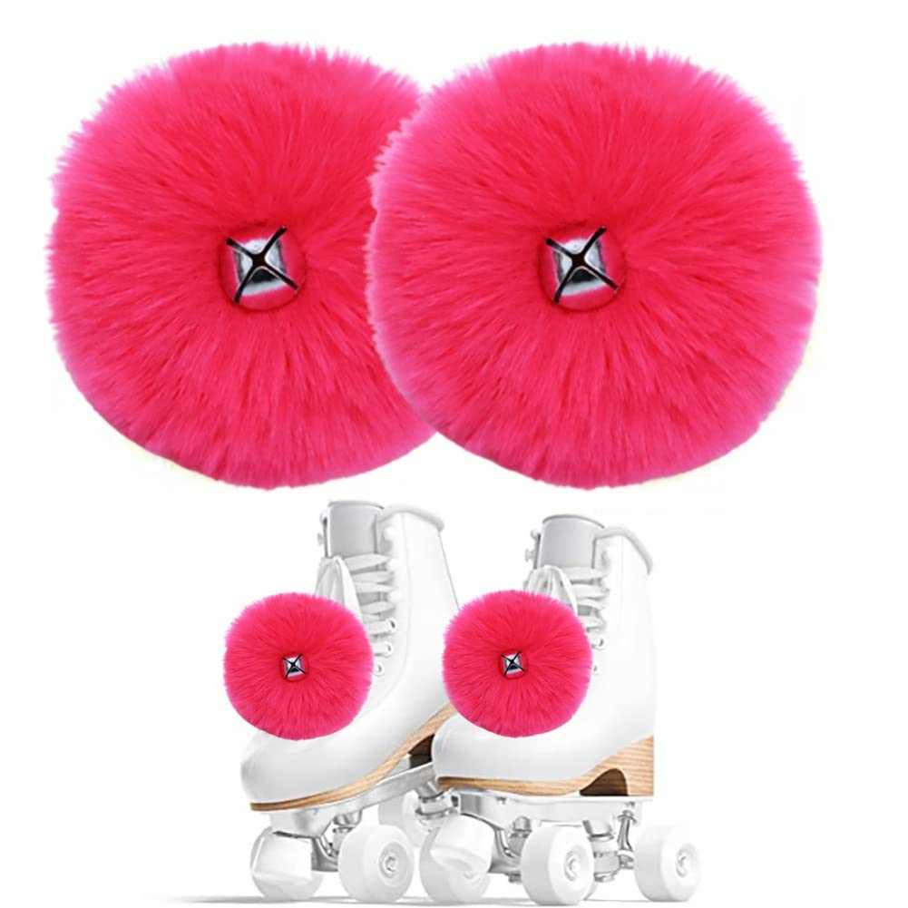 2 Pieces Roller Skate Pom Poms for Women Girls Princess Tie-on Ice Skate Pompom Puff Balls with Jingle Bells Fuzzy Pom Poms for Quad Roller Skate Accessories